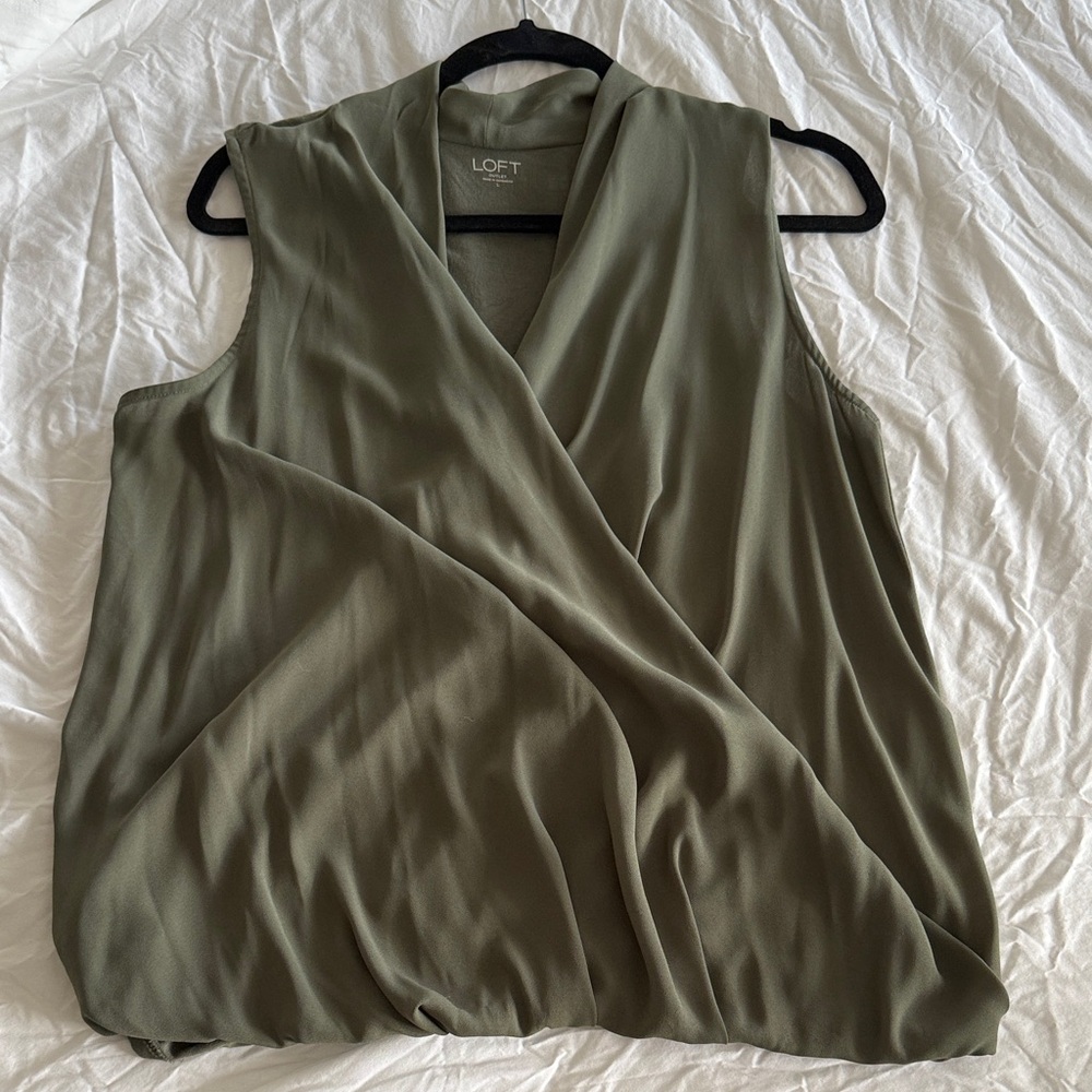 LOFT Sage Green Draped Sleeveless Blouse